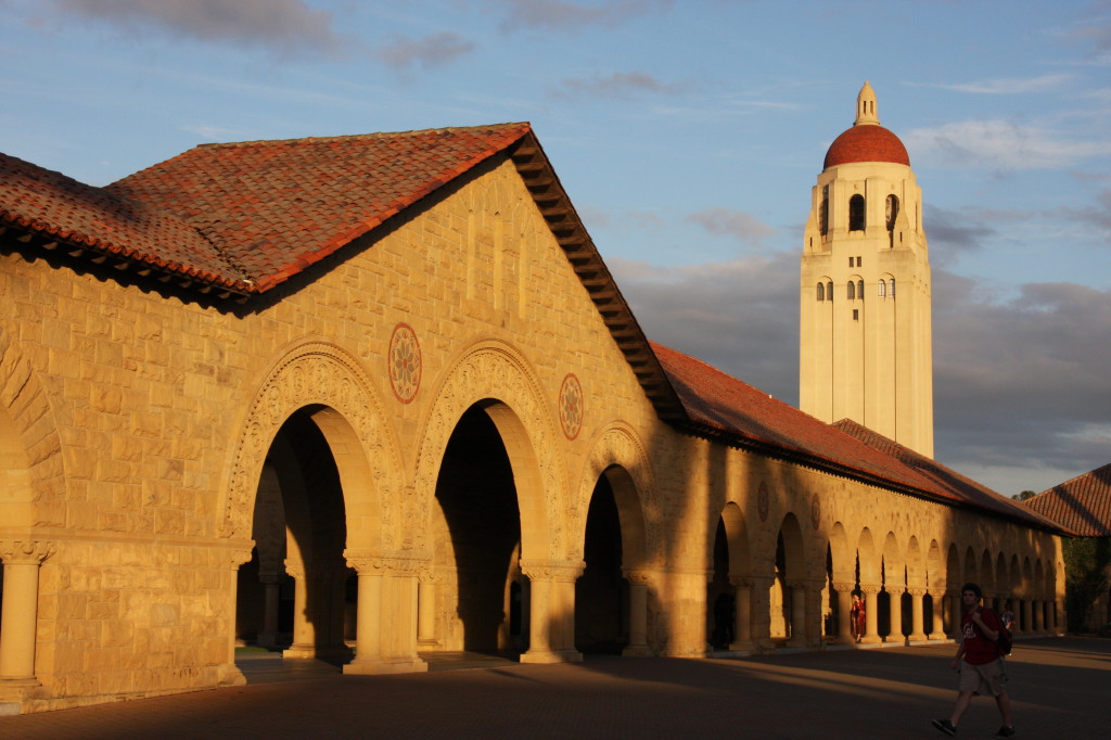 Stanford University quad at sunset