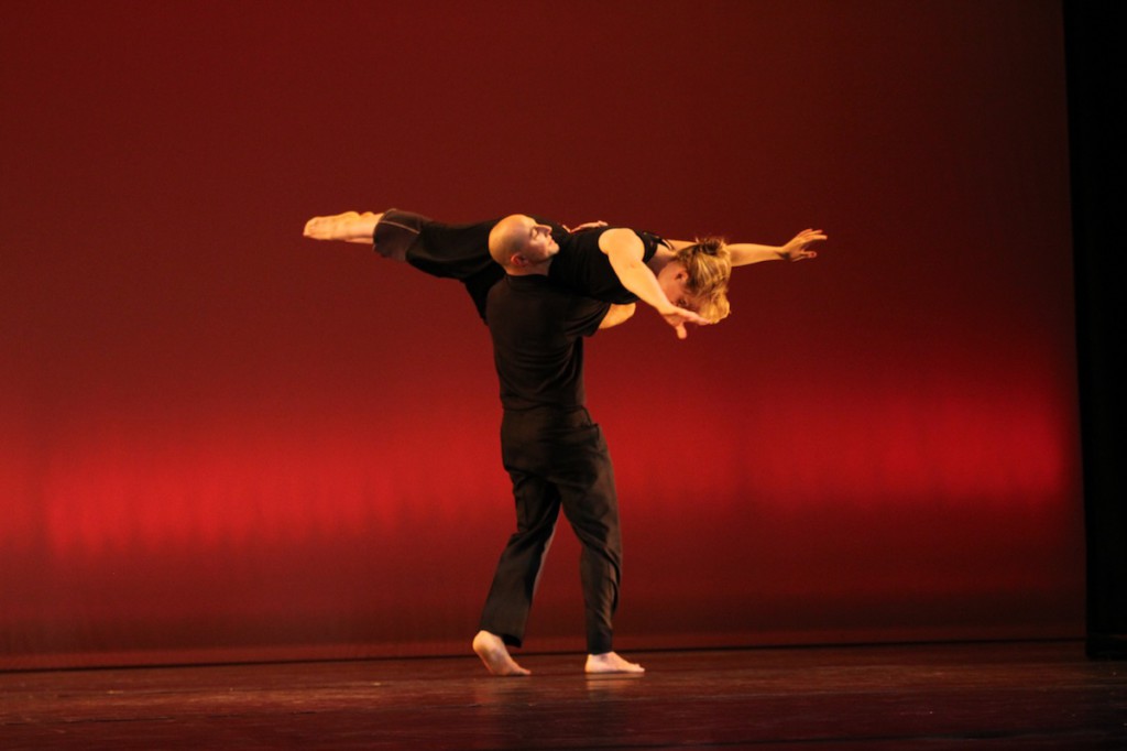 Tranquillo during a contact-dance performance as part of the Love Project, choreographed by Kelly Knox, director of the Bucknell Dance Company. Photo credit: Mark Hutchinson