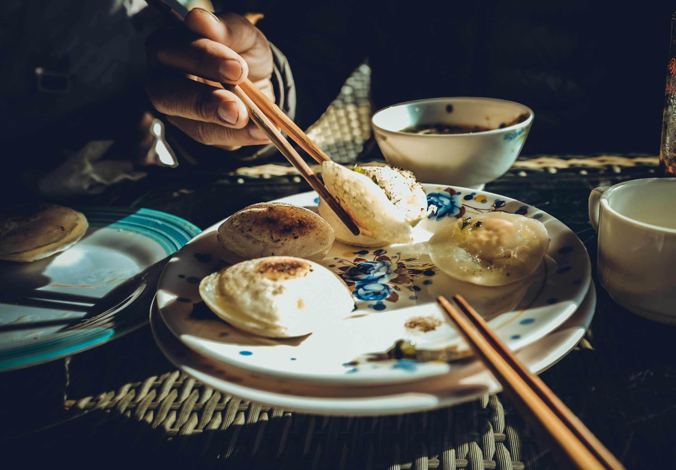 A photo of Vietnamese street food laid out on a plate.